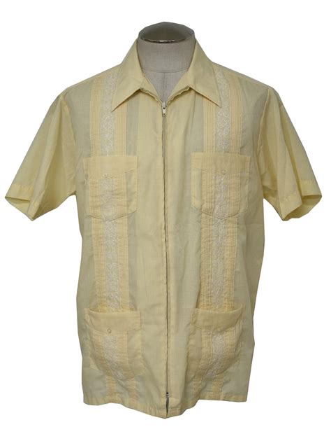 S Vintage Guayabera Shirt S Haband Mens Soft Yellow Cotton And