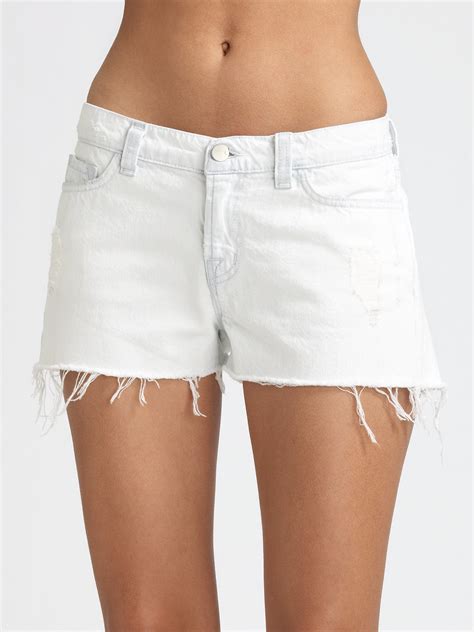 J Brand Cutoff Denim Shorts In White Broken Bone Lyst