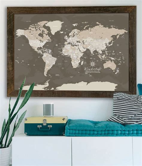 World Map Pin Board World Map Wall Art Push Pin Map Custom Etsy