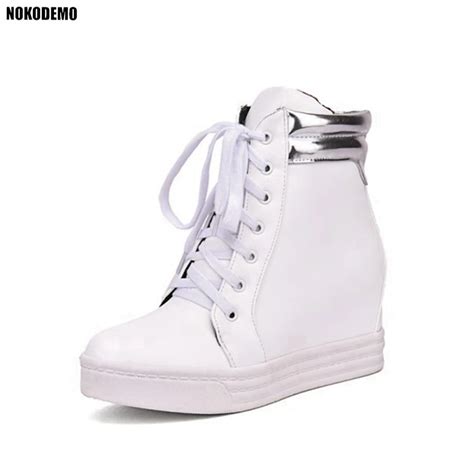 Women Platform Wedge Sneakers Lace Up Shoes Woman Wedges Plus Size White In Womens Vulcanize