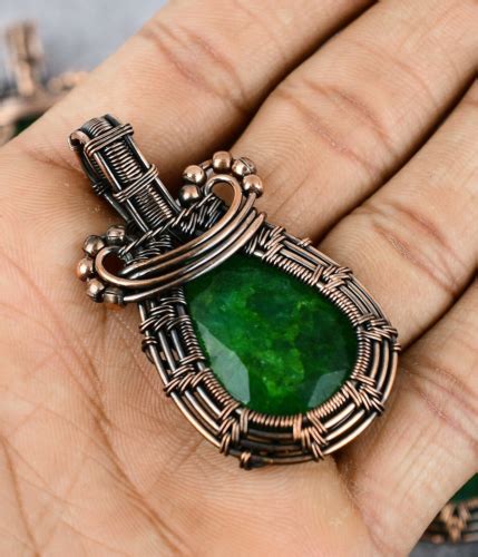 Lab Created Emerald Gemstone Pure Copper Wire Wrap Handmade Pendant Ebay