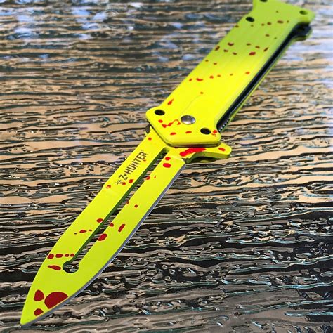 8 Z Hunter Zombie Spring Assisted Green Handle Stiletto Joker Knife