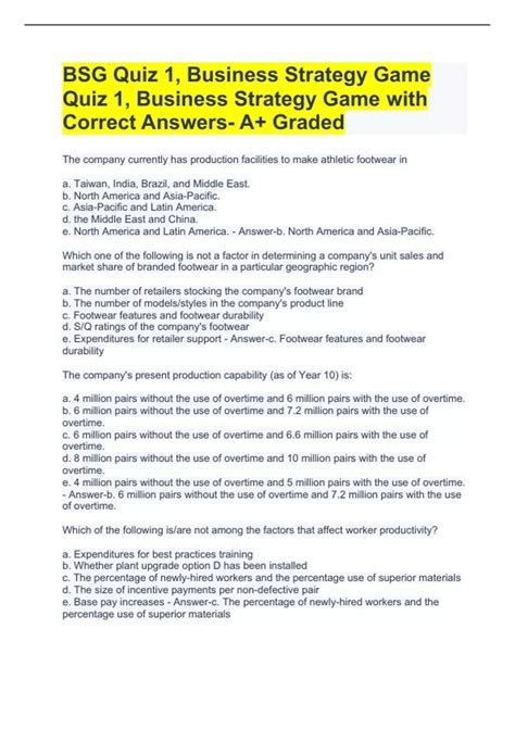 BSG Quiz 1 Business Strategy Game Quiz 1 Business Strategy Game With