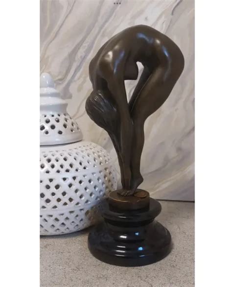 ART DECO BRONZE Nude Erotic Sculpture Naked Statue Signed Figure