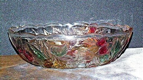 Heavy Etched Cut Glass Punch Bowl Aa20 Cd0056 Vintage Angels Auction