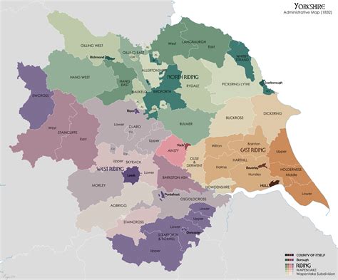 Administrative divisions (wapentakes) of Yorkshire, 1832 : r/yorkshire