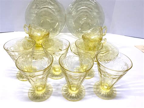 18 Pcs Yellow Depression Glass Cameo Ballerinagoblets Plates Cups Antique Price Guide