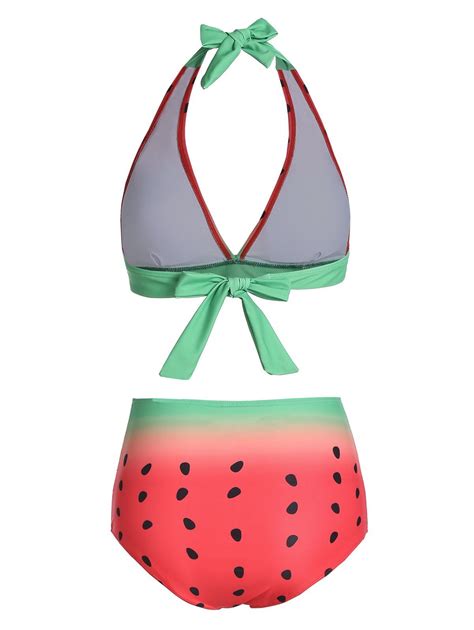 Off Watermelon Print Halter Padded Bikini Swimwear In