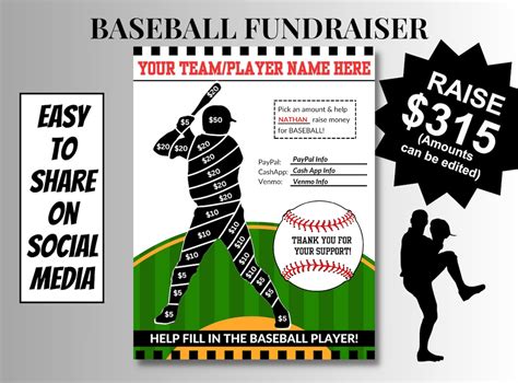 Baseball Player Fill In Fundraiser Editable Template Sheet Aau Baseball