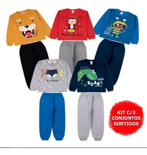 Kit Lote 3 Conjuntos Moleton Roupa Infantil Menino Flanelado Frete grátis