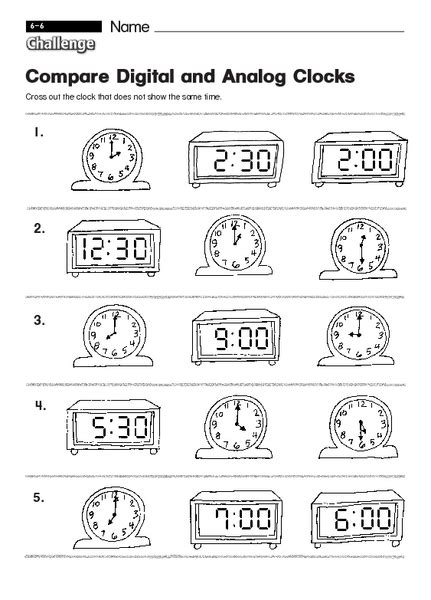 Compare Digital And Analog Clocks Worksheet For 2nd 3rd Grade