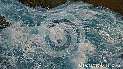 Stormy Ocean Breaking Rocks Outside Closeup Foamy Sea Waves Crashing