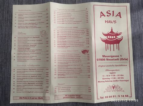 Speisekarte Von Restaurant Asia Neustadt An Der Orla