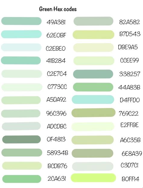 the color chart for green hues