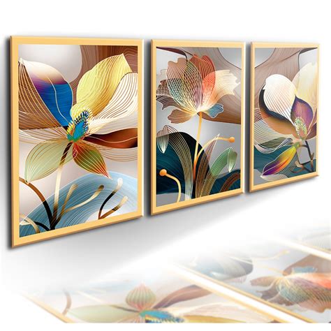 Kit 3 Placas Quadros Decorativos Mosaico Flores Coloridas Floral