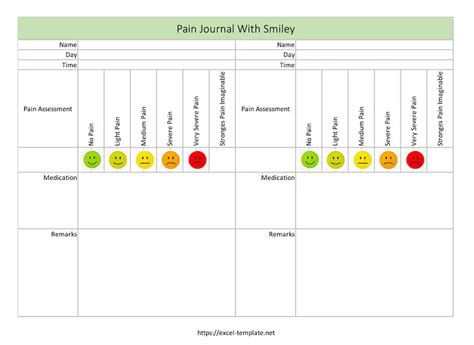 Pain Journal Excel Template Free