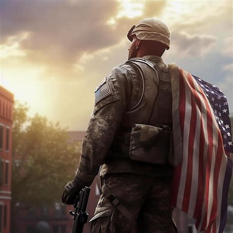 Premium AI Image | Soldier with the american flag on the background of ...