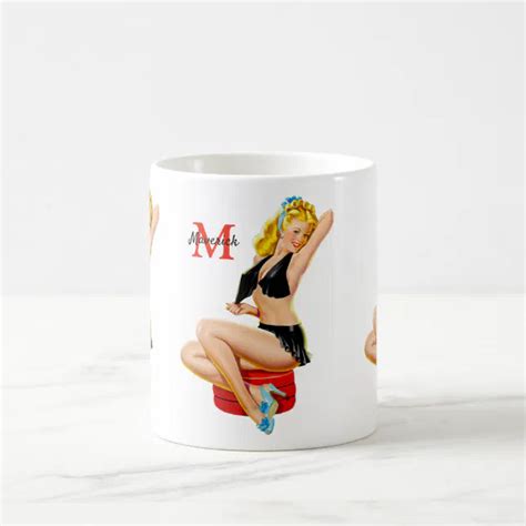 Pinup Art Sexy Blonde Girl Dressed In Black Coffee Mug Zazzle