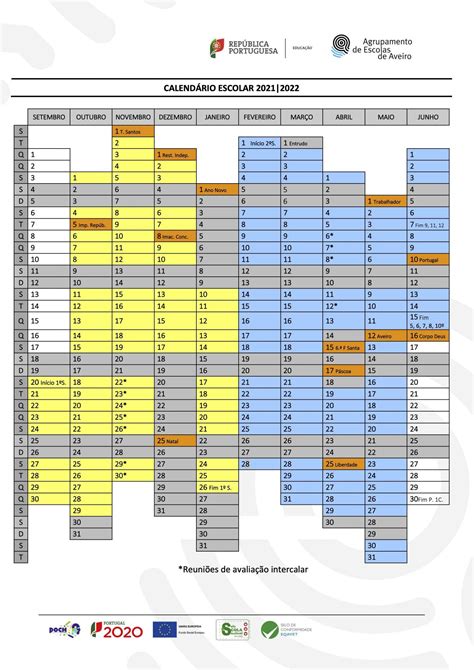 Calendário Escolar 21 22 Agrupamento De Escolas De Aveiro