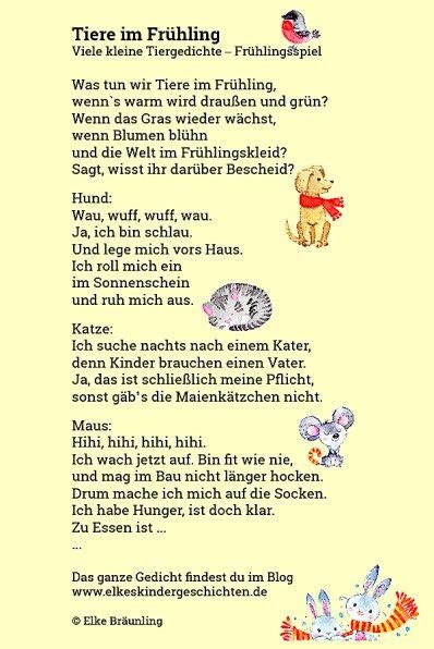 Tiere Im Frühling Elkes Kindergeschichten Tiergedichte Frühlingsgedichte Für Kinder