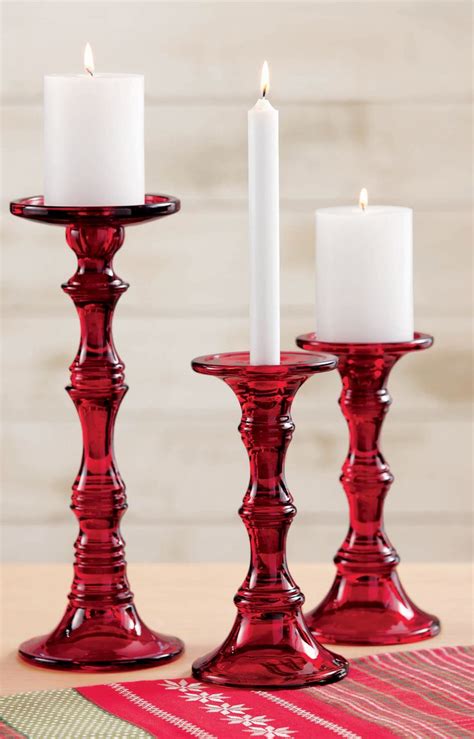 Red Glass Candlesticks For Pillar And Straight Candles Holiday Home