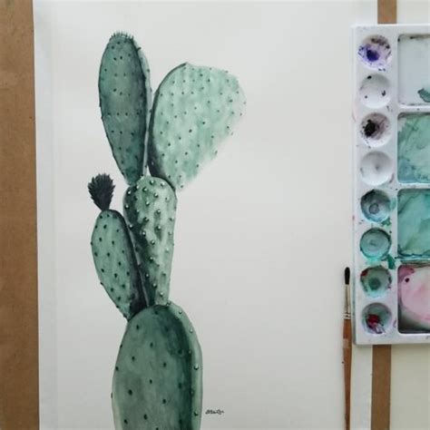 Opuntia Original Watercolor Esther Beler Wodrich