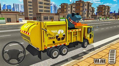 Recycling Truck Picking Up Trash Bins Garbage Truck Driving Simulator