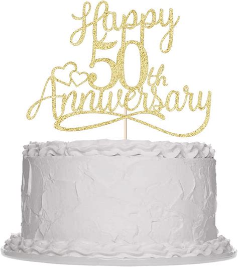 Golden Glitter Happy 50th Anniversary Cake Toppers Wedding Anniversary