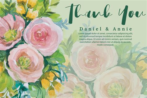 Thank You Card Watercolor Flower Template 14463141 Vector Art At Vecteezy