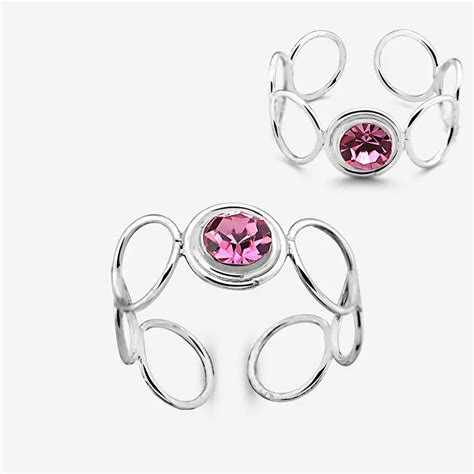 Silver Round Pink Crystal Womens Toe Ring Whole Sale 925 Silver