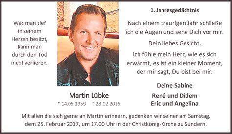 Traueranzeigen von Martin Lübke Trauer in NRW de