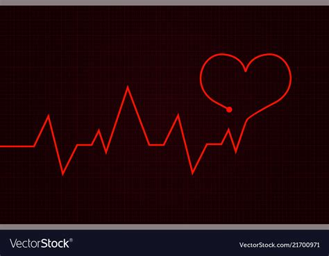 Heartbeat Cardiogram Graph With Red Heart Vector Image