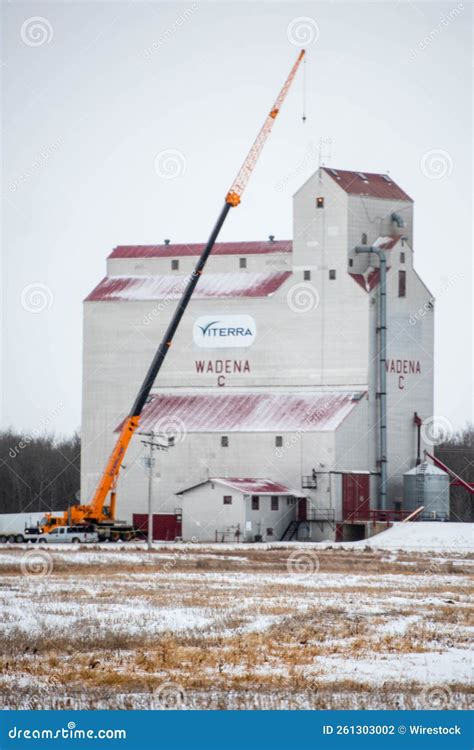 Vertical Shot Of Zenon Park Grain Elevator On A Snowy Winter Day