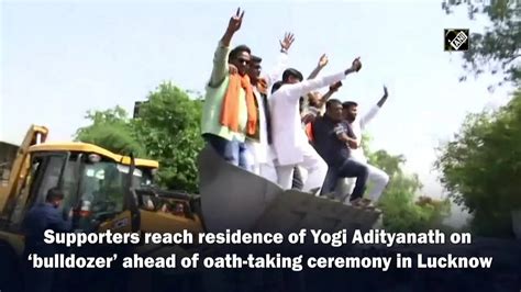 Adityanath Supporters Reach Residence Of Yogi Adityanath On ‘bulldozer