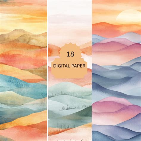 mountain digital paper  pastel landscape backgrounds  sunset