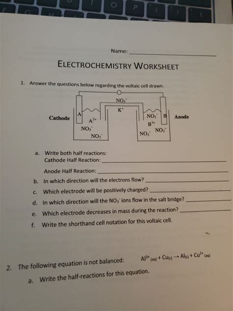 Solved Name ELECTROCHEMISTRY WORKSHEET 1 Answer The Chegg