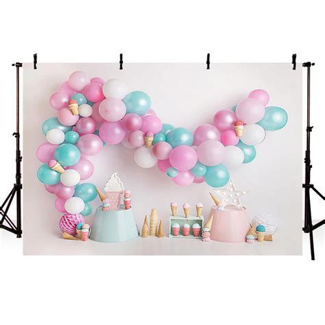 Mehofond Photography Background Pink Balloon Sweet Ice Cream Girl 1st