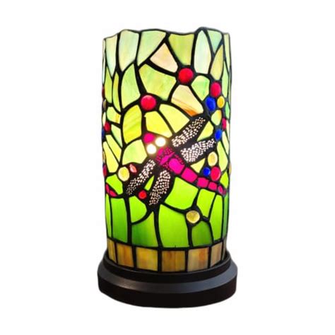 Hivvago 11 Inch Green And Pink Dragonfly Stained Glass Accent Lamp 1 Fred Meyer