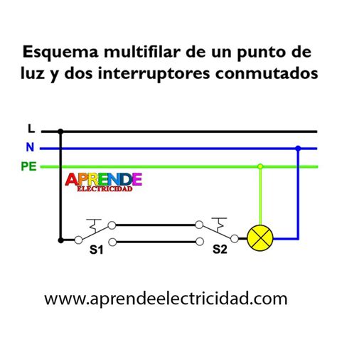 Esquema Multifilar De Un Punto De Luz Y Dos Interruptores Conmutados