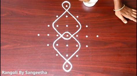 Easy Sikku Kolam With 7x1 Dots Small Melika Muggu Design With 7 Dots