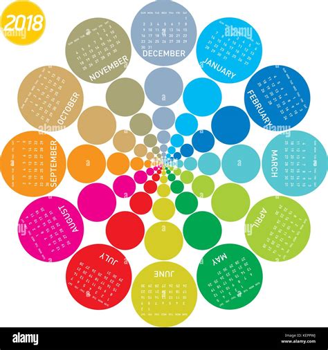 Colorido calendario para el año 2018 diseño circular La semana