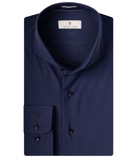 127714 60 Thomas Maine Tailored Fit Heren Overhemd Donkerblauw 1knoops