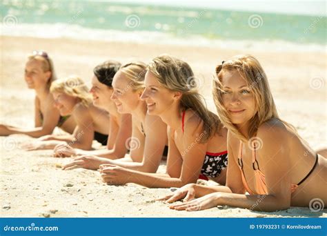 Girls In Bikini Lying On Beach Stock Image Image Of Outdoor