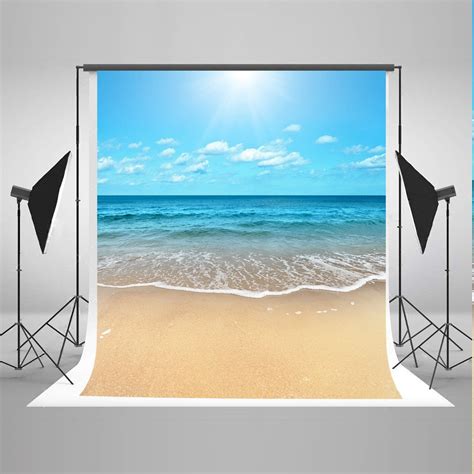 ABPHOTO Polyester 5x7ft Beach Photography Backdrops Blue Sky And White