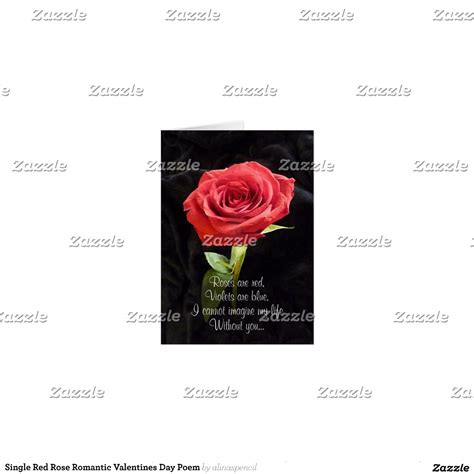 Single Red Rose Romantic Valentines Day Poem Zazzle