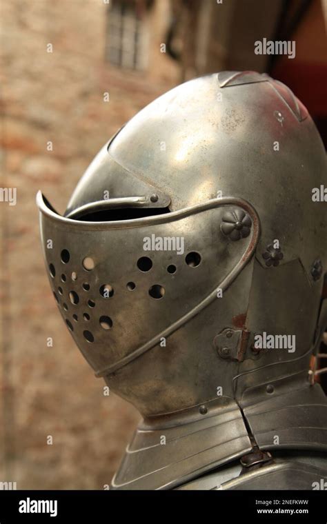 Close Up On An Armet A Type Of Combat Helmet Which Was Developed In