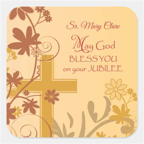 Personalize Jubilee Anniversary Nun Cross Swirls Square Sticker Zazzle