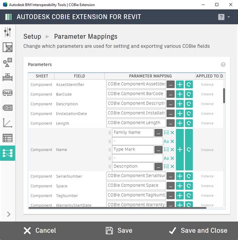 COBie Extension For Revit Parameter Mapping