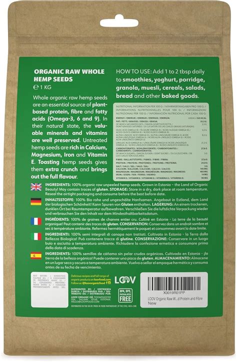 Loov Organic Raw Whole Hemp Seeds Kg Not Heat Treated All Nutrients