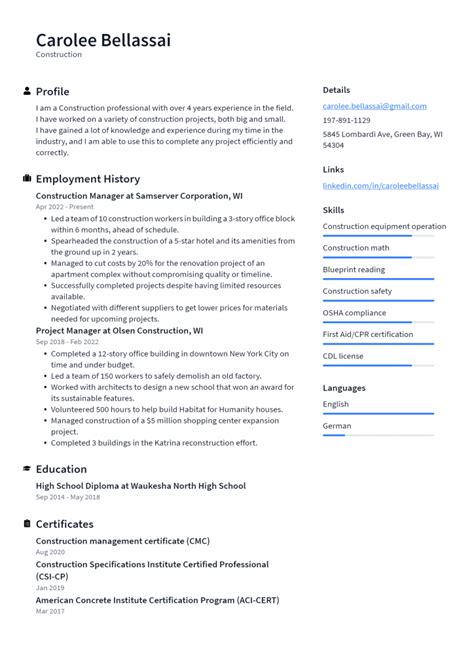 Construction Resume Example and Writing Guide - ResumeLawyer